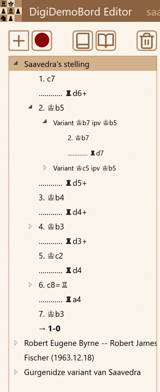 Lijst met stelling van Saavedra opengeklapt, en ook de variant Kb7 opengeklapt